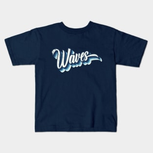 Waves, Text, Vintage, Distressed, Blue Kids T-Shirt